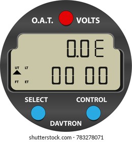 Plane Digital Chronometer with OAT and Voltmeter instrument on a white background