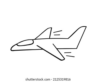 Plane doodle, military plane, kids plane. Vector Illustration for printing, backgrounds, covers, packaging, greeting cards, posters, sticker, textile and seasonal design. Isolated on white background.