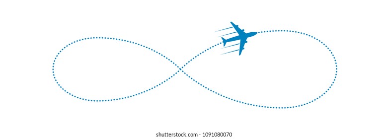 plane and its dotted path on white background. Vector illustration.