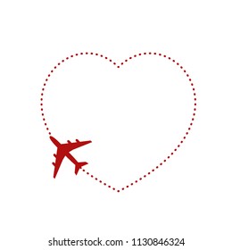plane and its dotted path on white background. Vector illustration.