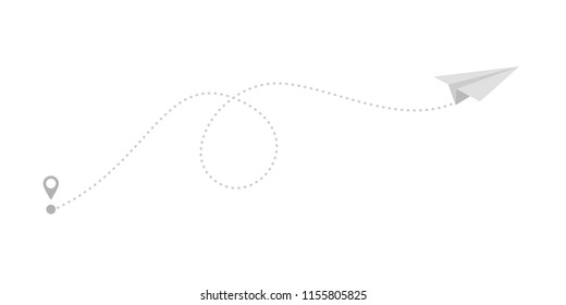 plane and its dotted path on white background. Vector illustration.