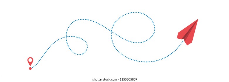 plane and its dotted path on white background. Vector illustration.