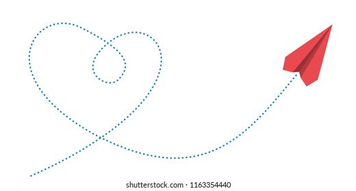 plane and its dotted path on white background. Vector illustration.