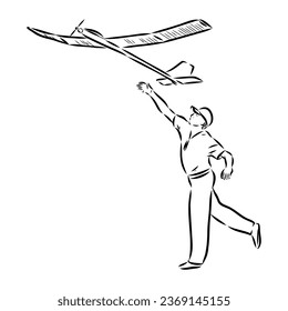 dibujo de plano sobre fondo blanco, deportes de modelo de avión, boceto vectorial