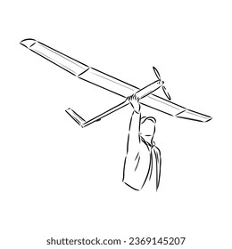 dibujo de plano sobre fondo blanco, deportes de modelo de avión, boceto vectorial