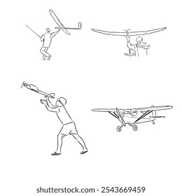 desenho do avião sobre fundo branco, esportes do modelo do avião, esboço do vetor