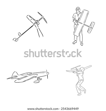 plane drawing on white background, airplane model sports, vector sketch