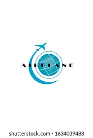 The plane and the earth logo on white background