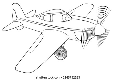 Plane. Element for coloring page. Cartoon style.