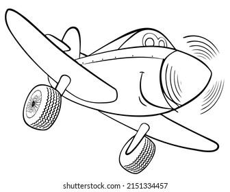 Avión. Elemento para colorear página. Estilo de caricatura.