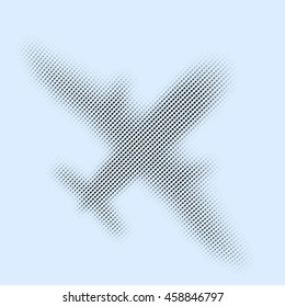 Plane in fast movement abstract vector illustration or design in black and white out of dots. Plane icon. 