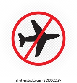 Un símbolo prohibido de la mosca de combate aéreo aislado en un fondo transparente. Cierra la pegatina del área del cielo. Prohibición para aviones voladores. No usar el signo de la aeronave