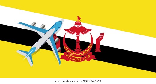 Plane and flag of Brunei. Travel concept for design. Travel and tourism in Brunei.