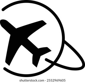 Plane flat icon editable stroke. Travel concept. Airplane icon vector silhouette travel flight simple logo on isolated transparent background. Flight transport symbol.