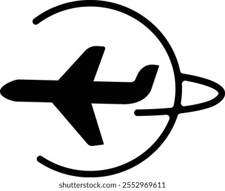 Plane flat icon editable stroke. Travel concept. Airplane icon vector silhouette travel flight simple logo on isolated transparent background. Flight transport symbol.