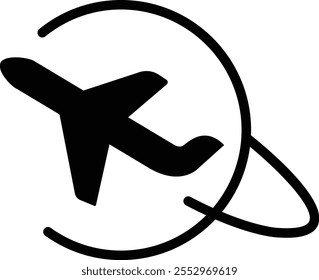 Plane flat icon editable stroke. Travel concept. Airplane icon vector silhouette travel flight simple logo on isolated transparent background. Flight transport symbol.