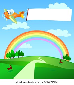 A plane flies by dragging a white banner, vector