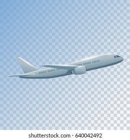 Plane Flies High Side View, Realistic Aircraft On A Transparent Background. Vector