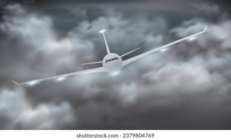 A plane flies in the middle of a storm