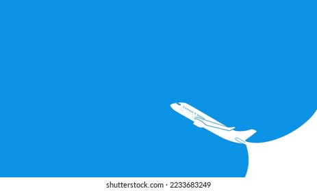 Das Flugzeug fliegt auf blauem Hintergrund. Reisebanner für Flugreisen