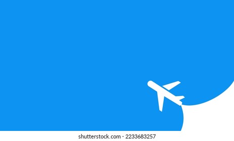 El avión vuela sobre un fondo azul. banner de viaje de vuelo de turismo aéreo