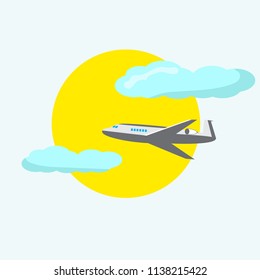 the plane flies in the sky. clear sky