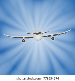 The plane flies in the sky, flying through the air