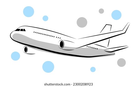 
El avión vuela en el cielo. Ilustración del vector aislada en fondo blanco