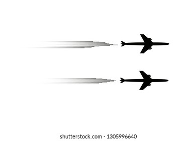 The plane flies and speed lines. Tourism and travel. The waypoint is intended for a tourist trip. and his track on a white background. Vector illustration