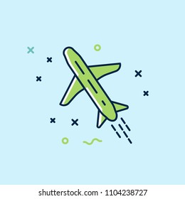 The plane flies. Vector icon, flat illustration