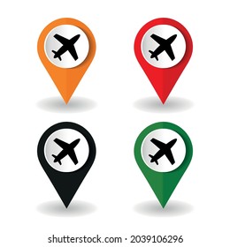 Plane, flight, airplane icons, set of colorful buttons in 4 color options