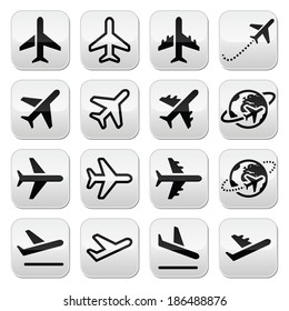 Plane, flight, airport buttons set