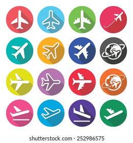 Plane, flight, airport - flat design round icons 