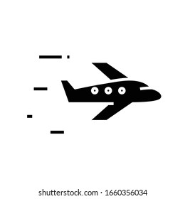 Plane flight black icon, concept illustration, vector flat symbol, glyph sign.