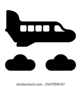 Plane flight icon in Glyph Style. Black Fill