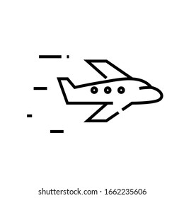 Plane flight line icon, concept sign, outline vector illustration, linear symbol.