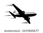 Plane flight in sky icon, solid illustration,  vector pictogram on transparent background