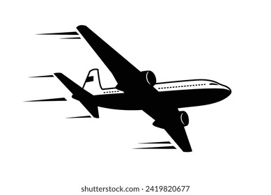 Plane flight in sky icon, solid illustration,  vector pictogram on transparent background