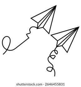 plane flight toy for kids Paper planes Origami Paper Airplanes Icons Symbol Set Travel or message symbol Black linear paper plane icon Outline flying planes with dotted track direction