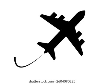 Plane flight trail icon. Airplane flying icon vector, airplane in sky path silhouette shape sign and symbol, airliner or aircraft jet raise route clip art, plane flight icon, vector illustration.