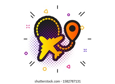 Plane flight transport sign. Halftone circles pattern. Airplane icon. Aircraft symbol. Classic flat airplane icon. Vector