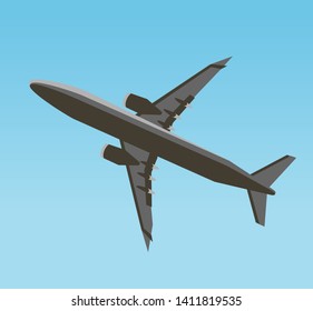 plane flight view from below. airline plane flying in the sky. vector illustration