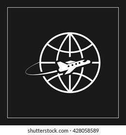 plane fly around globe icon. travel vector illustration