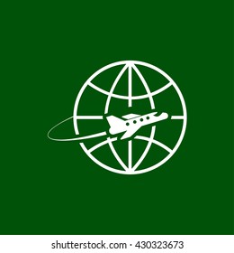 plane fly around globe icon. travel vector illustration