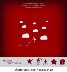 The plane is flying among the clouds. Vector image.

