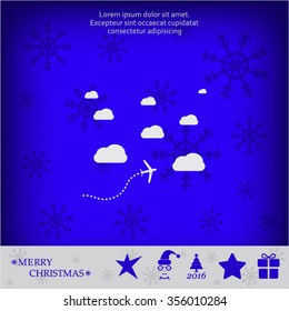The plane is flying among the clouds. Vector image.

