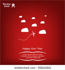 The plane is flying among the clouds. Vector image.

