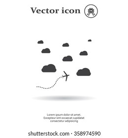 The plane is flying among the clouds. Vector image.

