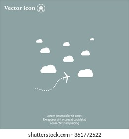 The plane is flying among the clouds. Vector image.

