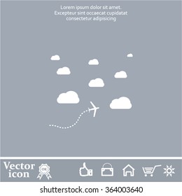 The plane is flying among the clouds. Vector image.

